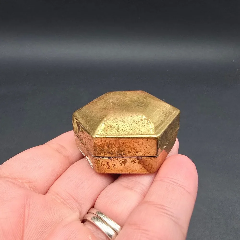 Vintage Bachmans Hexagon Brass Trinket Box Made in India Small Ring Case